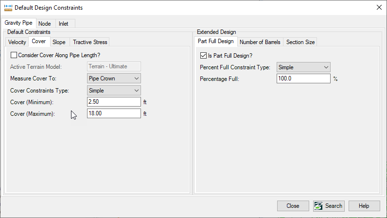 Default Design Constraints - Conduits