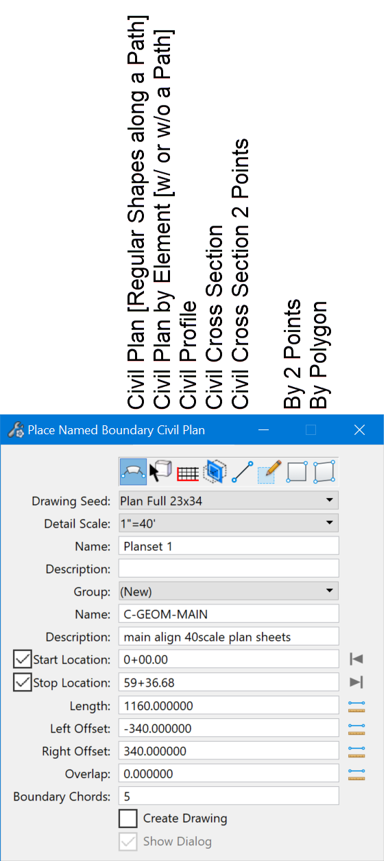 Place Named Boundary dialog - annotated