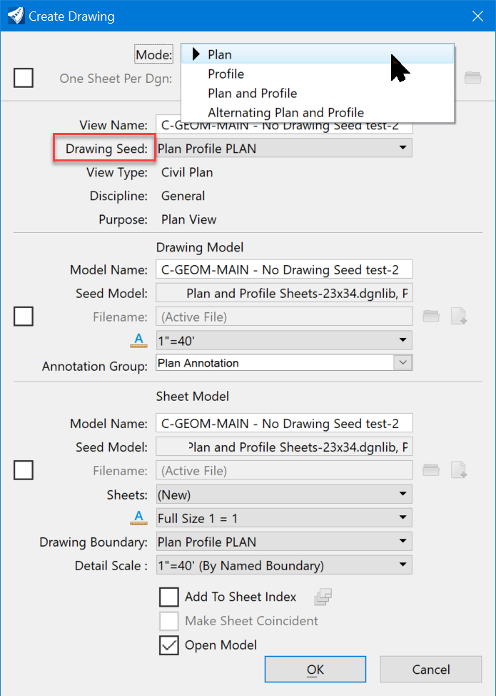 Create Drawing dialog (standard)